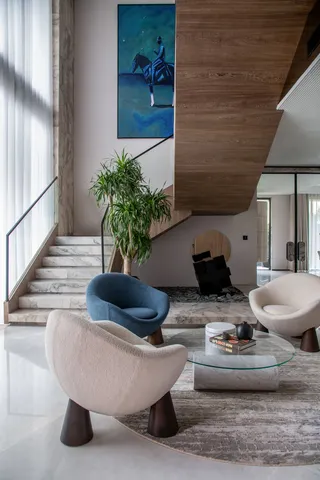 A bright living room with a wooden floor